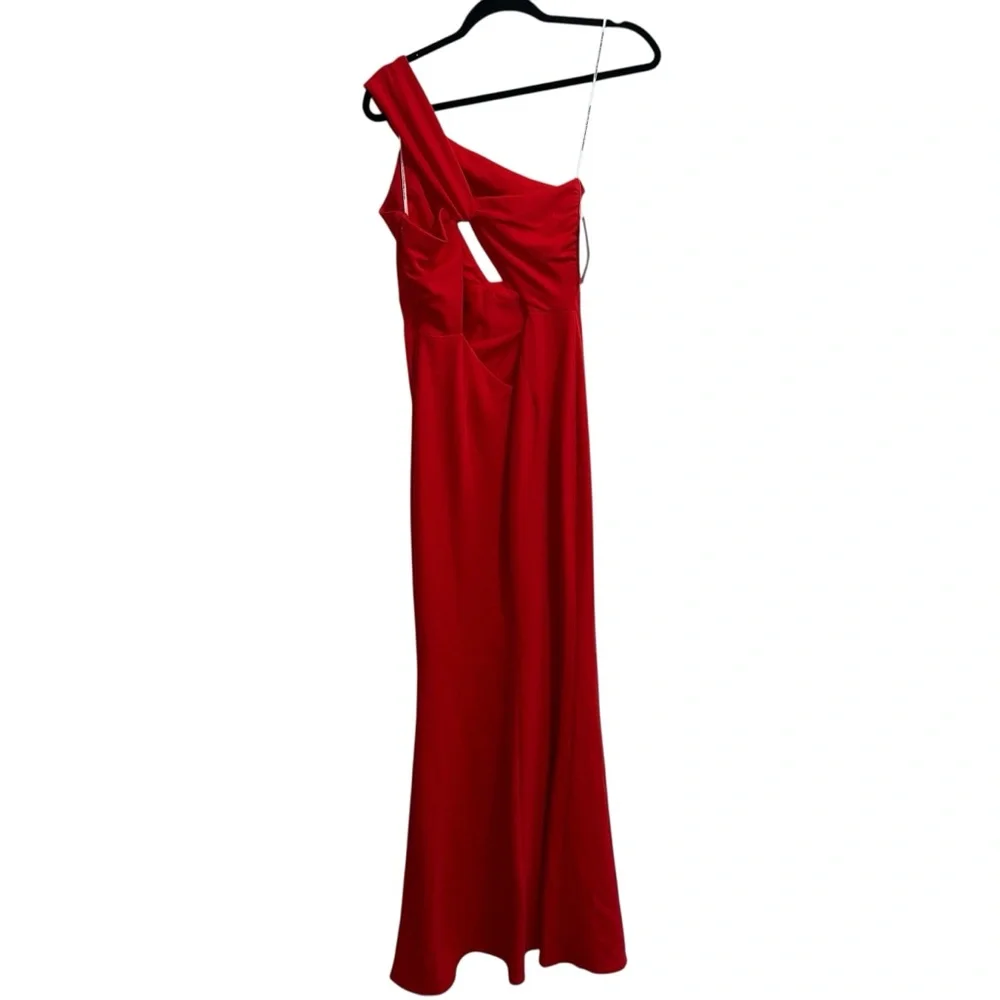 NEW NWT Katie May X REVOLVE Edgy One Shoulder Maxi Gown In Cherry Red